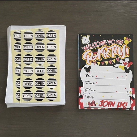 Mickey Mouse 24 Invitations with Envelopes 12 Gable Boxes Party Favor Supplies - Picture 2 of 5